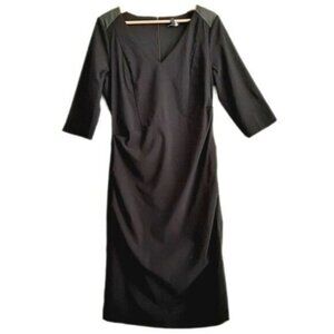 LE CHATEAU Midi Dress Ruched Black V-neck Sz L